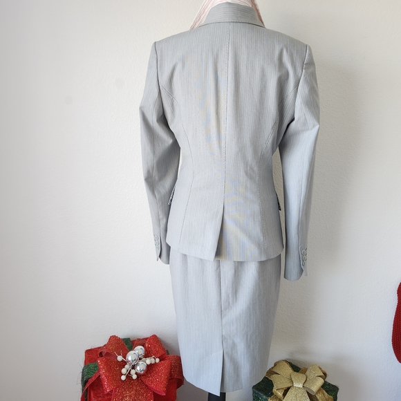 PRADA-esk BOSS Silver Blue Pinstriped Italian Design Tailored Suit Set - Picture 9 of 16